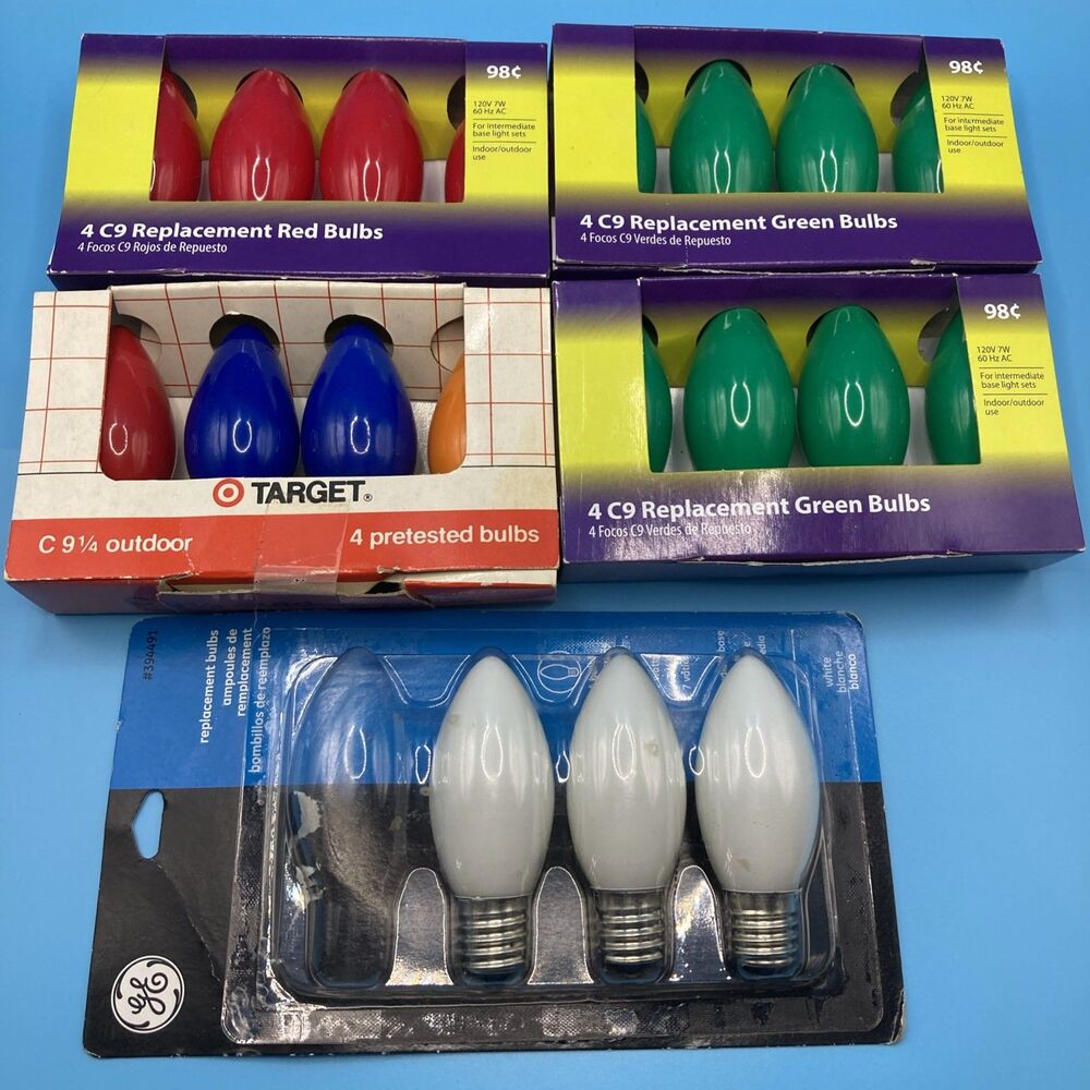 C 9 Christmas Light Bulbs 4 Pks of 4 & 1 Pk of 3 Total of 19 Bulbs Multi Colors